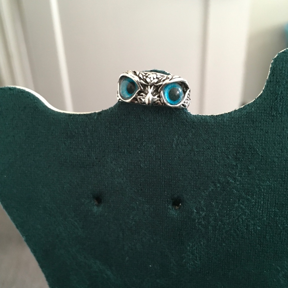 Silver Owl Ring with Blue Accents